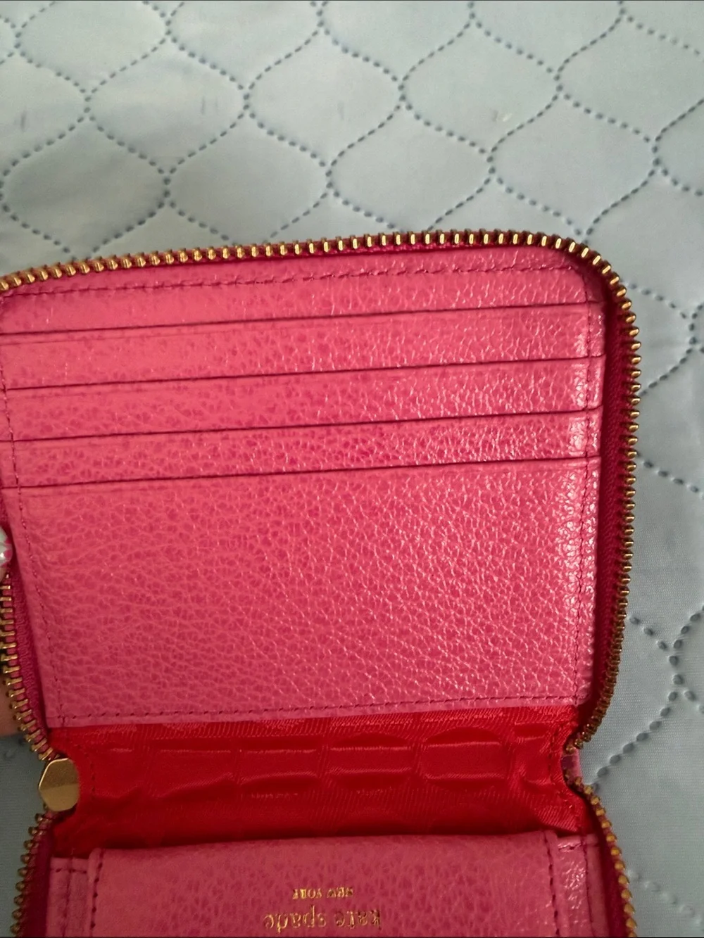 kate spade Hot Pink Zip-Around Compact Wallet with Gold Hardware